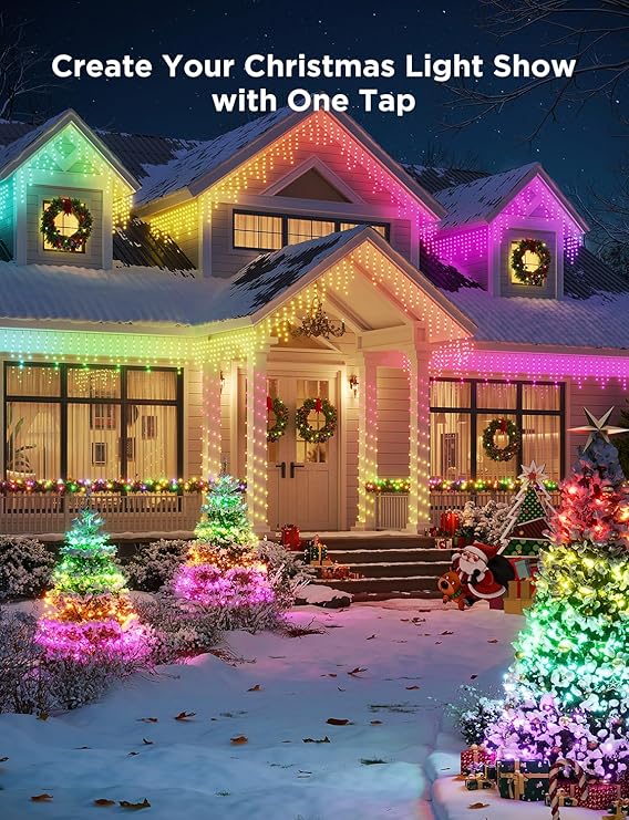 Govee Christmas Lights 66ft, Smart RGBIC Christmas String Lights App-Controlled, 125+ Scene Modes, IP65 Waterproof, Sync with Music, Works with Alexa, Lights for Christmas Decorations Indoor Outdoor